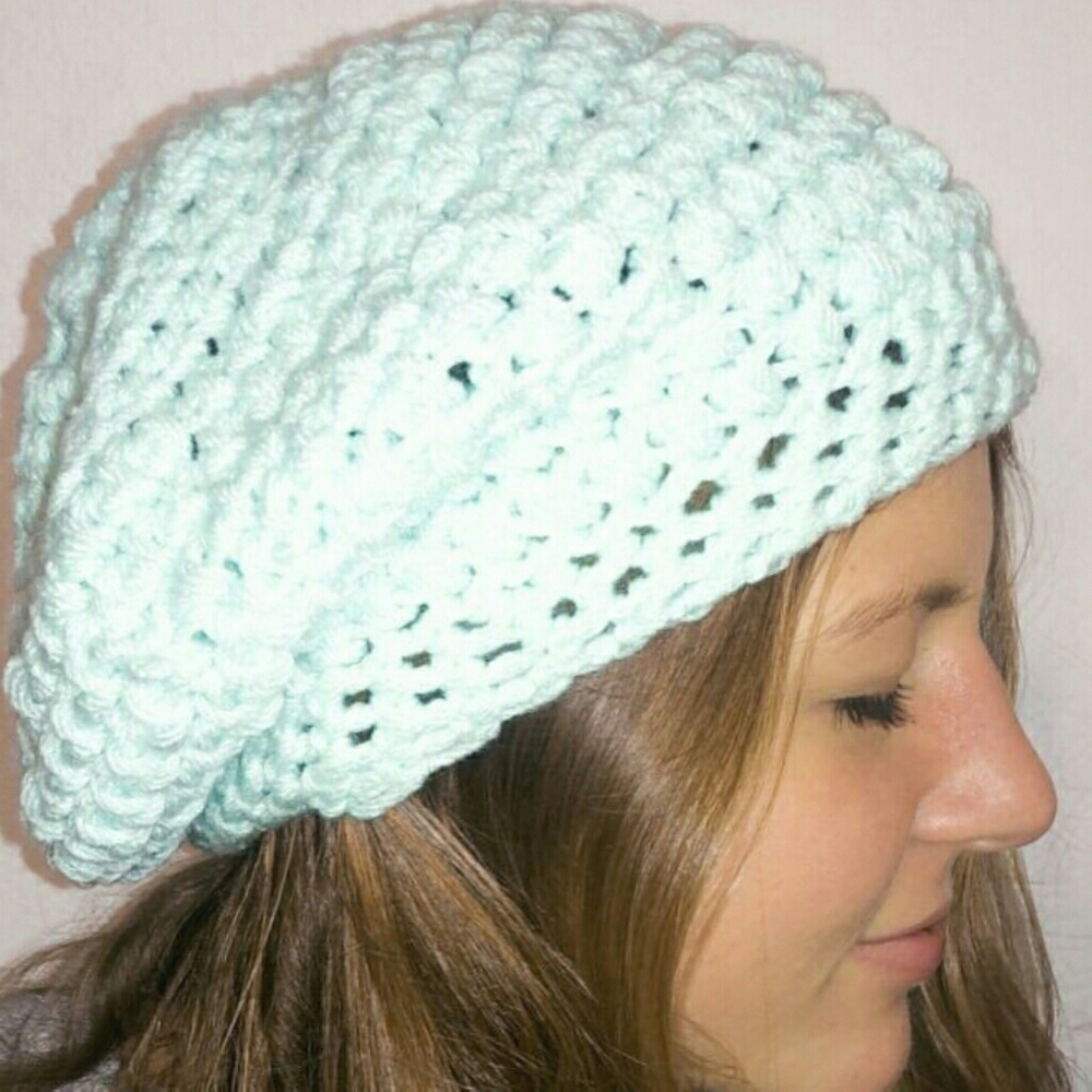 Slouchy crochet hat.